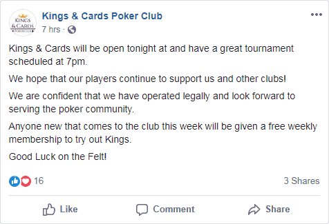 Business as Usual at Kings & Cards Poker Club