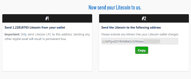 Deposit Screen for Litecoin at ACR Poker