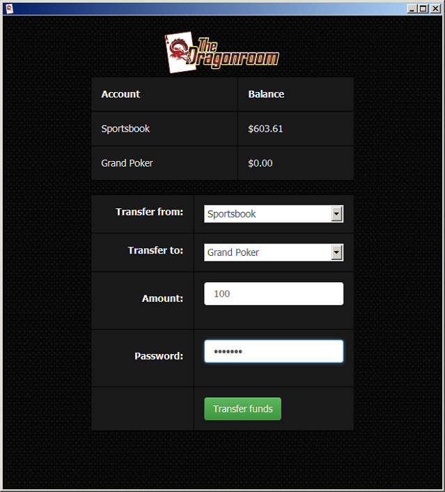 Transfer Balance Window on Grand Poker Network
