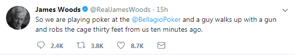 James Woods Tweet About Bellagio Robbery
