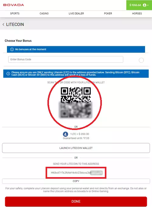 Bovada LTC Deposit Form