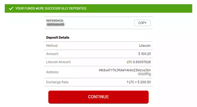 Litecoin Deposit Successful at Bovada