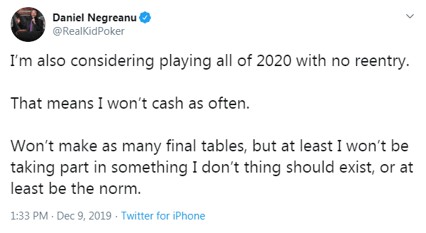 Daniel Negreanu Vows to Avoid Re-entry