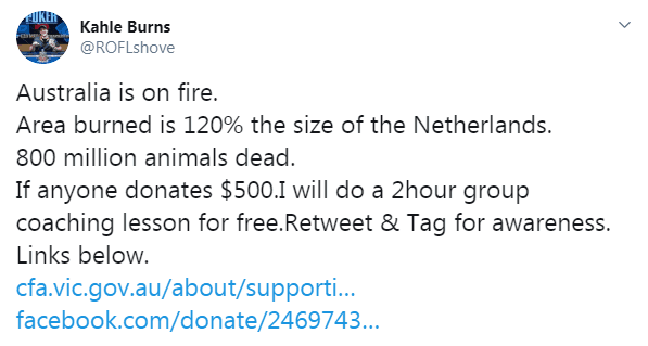 Kahle Burns Donation Tweet