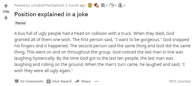 Joke About Position in Poker on Reddit