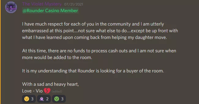 Discord Message About Rounder Casino