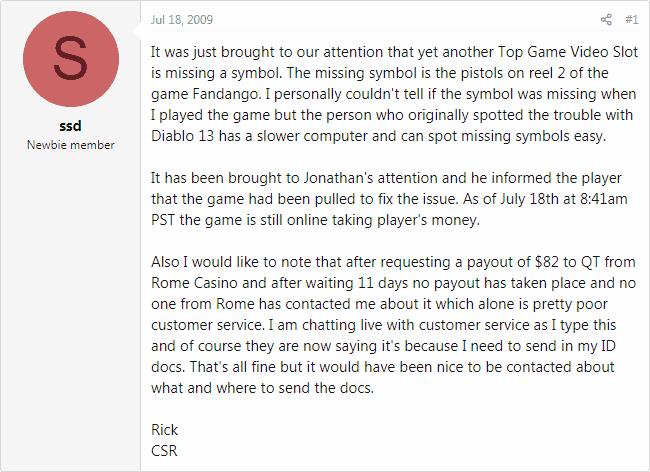 Negative Forum Post About TopGame