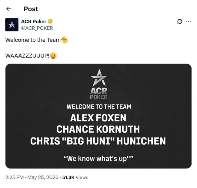 ACR Poker X Post Welcoming 3 Pros