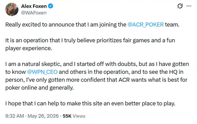 Alex Foxen X Post About ACR