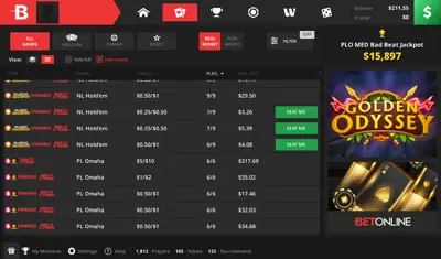 BetOnline Cash Game Poker Lobby