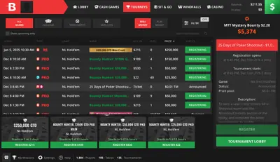 MTT Lobby at BetOnline