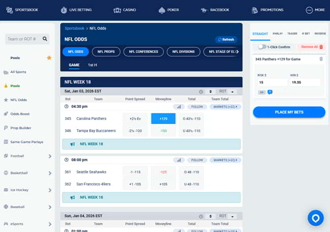There are around two dozen categories in the BetUS Sportsbook