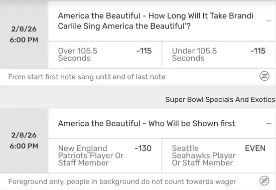 Brandi Carlile-related wagers at Superbowl LX on Bovada