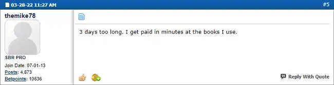 Sportsbookreview user “themike78” thinks BUSR withdrawals take too long