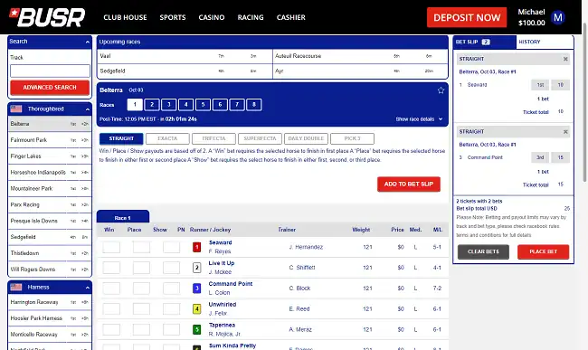 The BUSR racebook carries races from hundreds of tracks