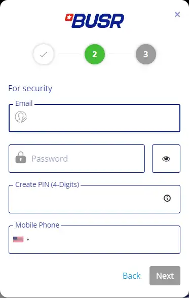 Continue the signup process by filling out the fields of the registration form
