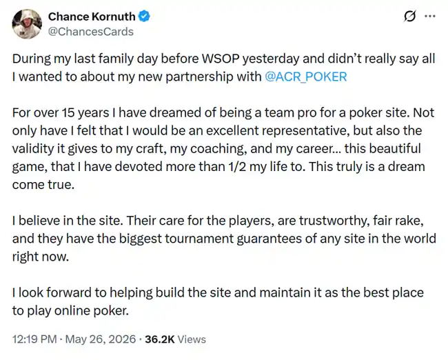Chance Kornuth X Post About ACR
