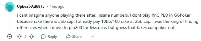 Reddit's “Upbeat-Ad6875” finds the new Coin Poker rake “insane”