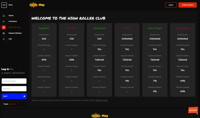 Comic Play Casino High Roller Club