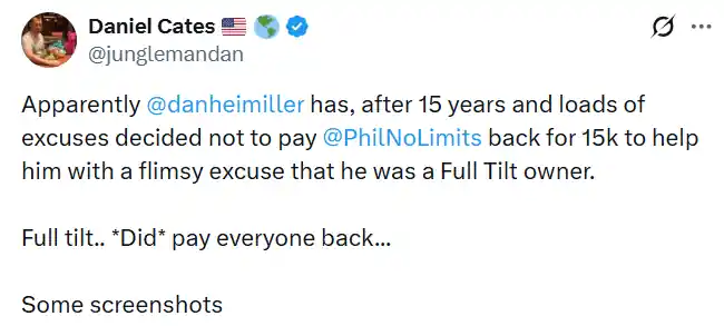 Dan Cates X Post About Heimiller/Gordon