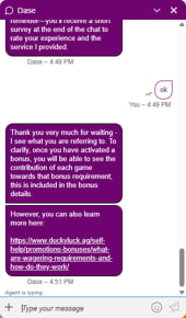 Live Chat is the best channel for support at DuckyLuck