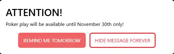 Everygame shows a message to everyone who accesses its poker website