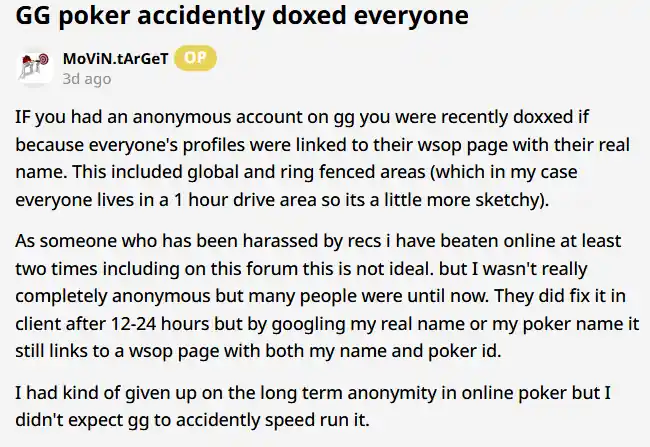 Twoplustwoer “MoViN.tArGeT” is concerned about the GGPoker security breach