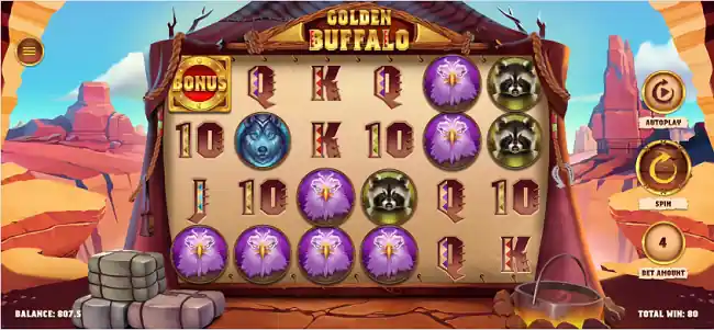 The free games feature in Golden Buffalo features wilds with multipliers