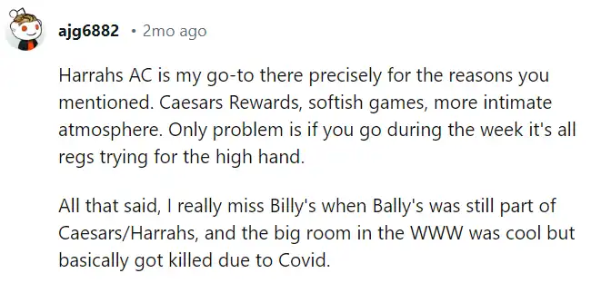 Comment on Reddit About Poker at Harrah's AC