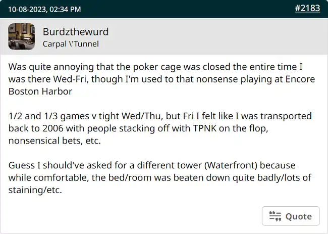 Twoplustwoer Comments on Harrah's Atlantic City Poker