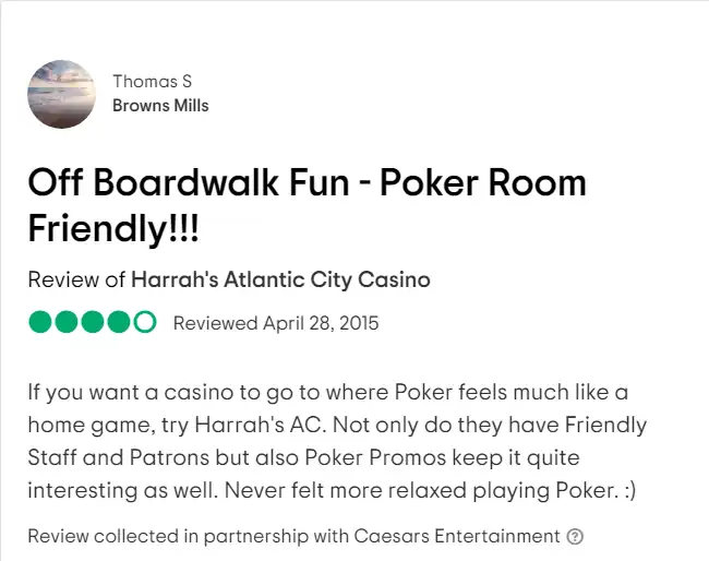 Review of Harrah's AC cardroom on TripAdvisor