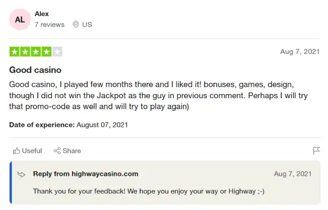 Highway Casino Positive Review