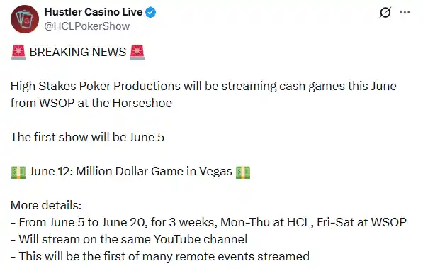 Hustler Casino Live Posted on X About the 2026 Million Dollar Game