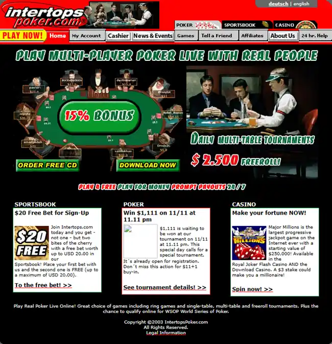 Intertops started out as part of the partypoker network