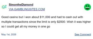 User “SimontheDiamond” on Gamblingsites.com won a lot at JacksPay but is annoyed at the withdrawal limits