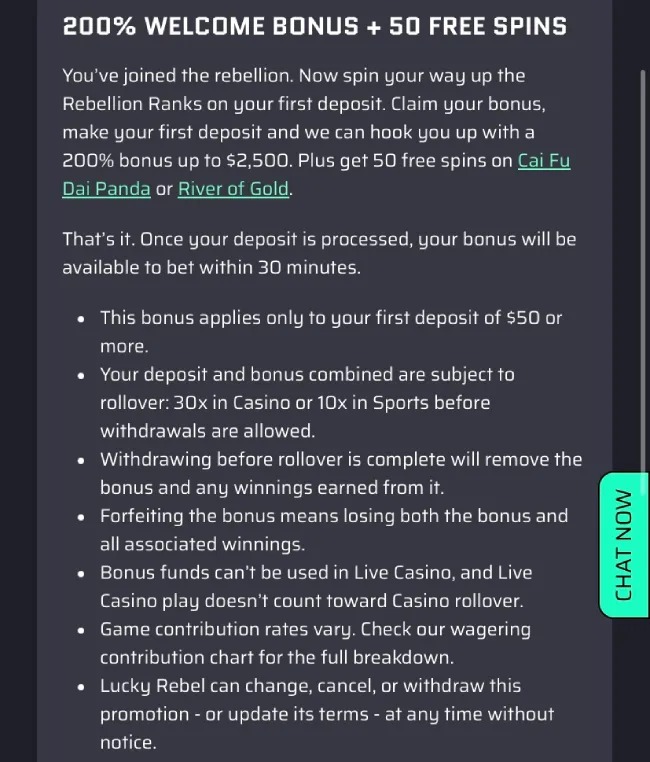 Lucky Rebel Welcome Bonus