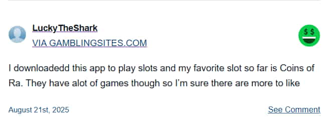 Gamblingsites.com reader “LuckyTheShark” enjoy playing Coins of Ra at Lucky Rebel 