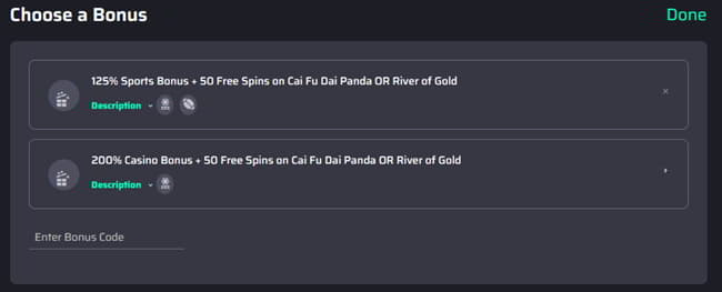 When you make a first deposit, you have a choice between a sports or casino bonus