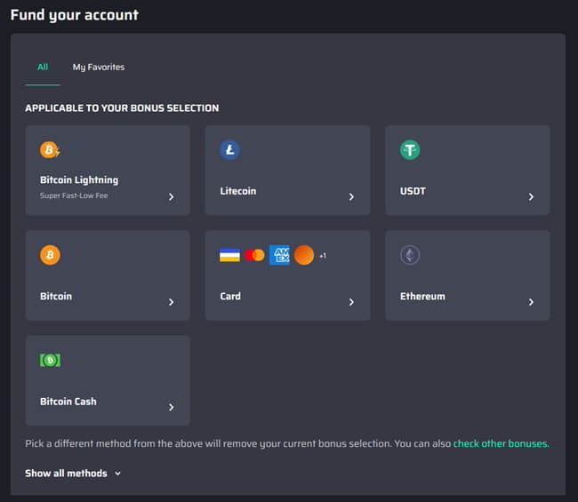 Begin the deposit process by selecting a method
