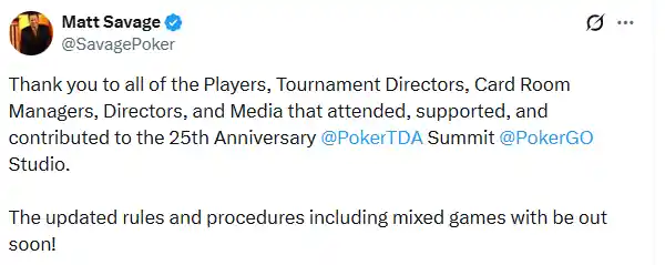 Matt Savage posted on X thanking those who participated in the TDA summit