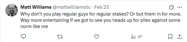 Matt Williams suggest more modest challenges against normal players