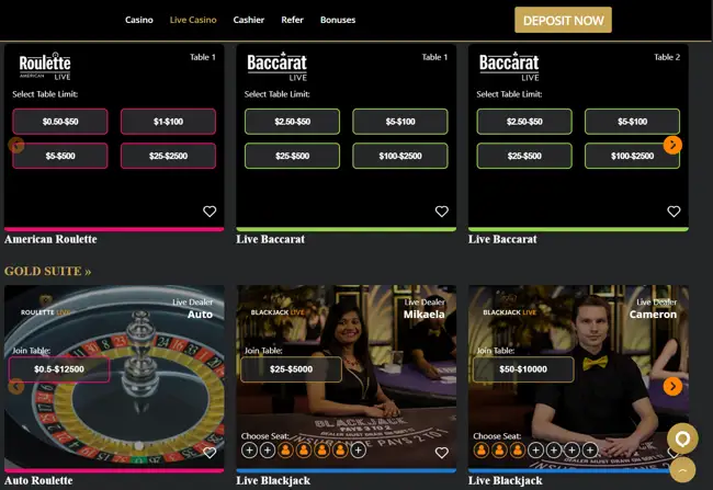 MYB Casino Live Dealer Table Games