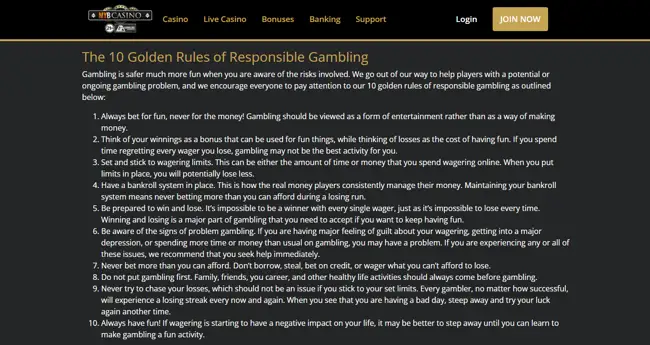 MYB Casino Responsible Gambling Rules