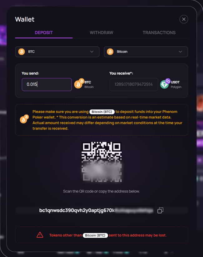 The system will give you an exchange rate and a wallet address