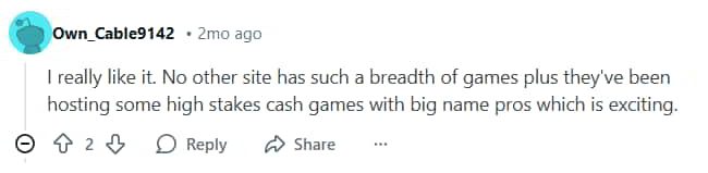 Reddit's “Own_Cable9142” likes the high-stakes games and variety of formats spread at Phenom Poker