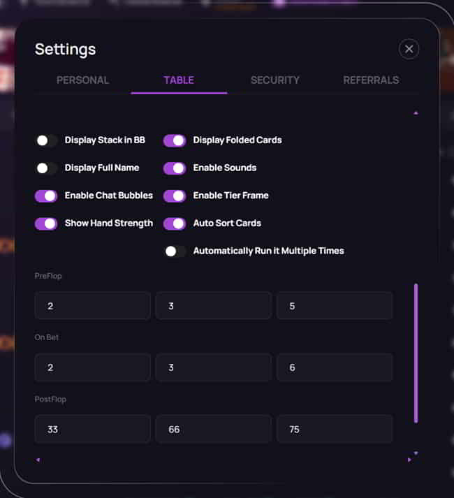 Configure settings within this window
