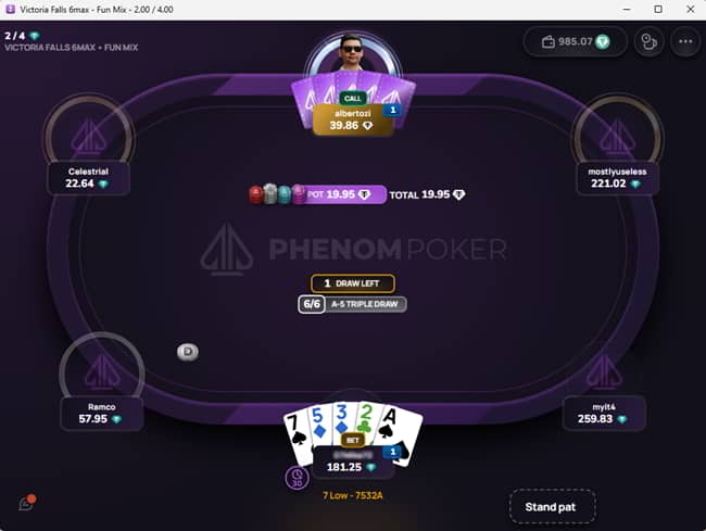 The tables at Phenom Poker follow the standard online poker layout