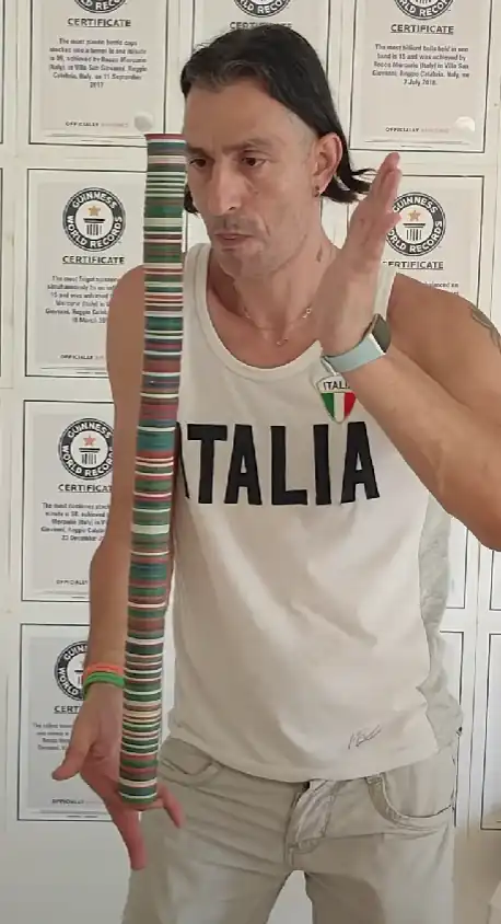 Rocco Mercuio holds the Guiness World Record for poker chip balancing