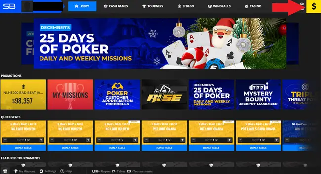 SB Poker Client Deposit and Withdrawal Window