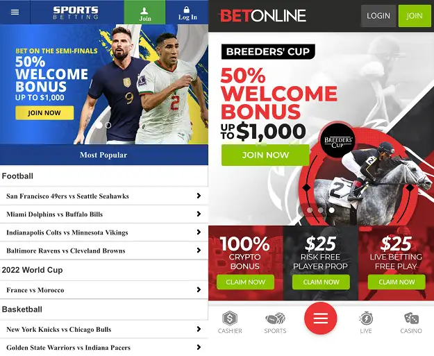 SB.ag and BetOnline Mobile Home Page